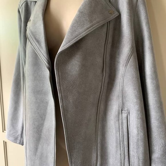 Chico's Faux Suede Elongated Moto Jacket Gray Mist - Picture 1 of 5